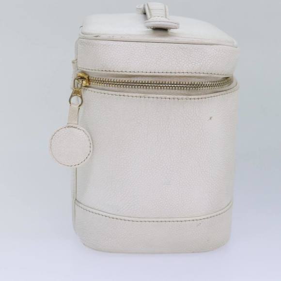 CHANEL COCO Mark Vanity Pouch Caviar Skin White Gold CC Auth yk14381 - Picture 4 of 16